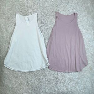 Fabletics Cashel Cropped Swing Tank Top Pink White Lot Of 2 Womens Large